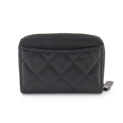 Chanel Quilted Coin Purse Caviar Leather Black CC Logo Silver — view 3