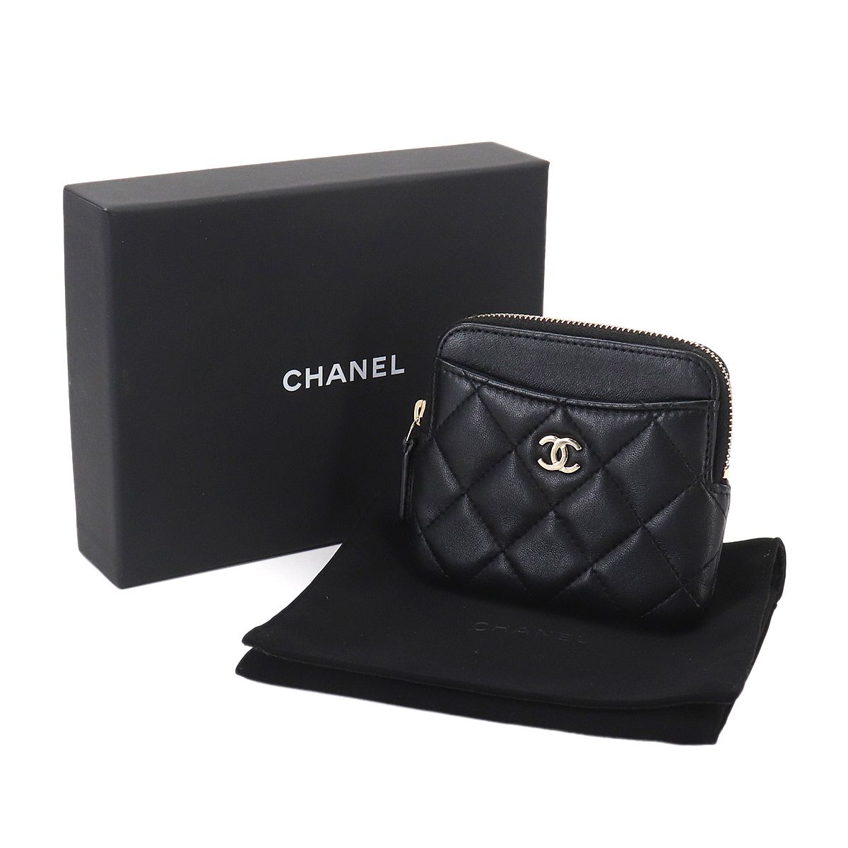 Chanel Quilted Coin Purse Lambskin Black Gold — view 2