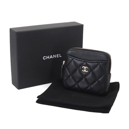 Chanel Quilted Coin Purse Lambskin Black Gold — view 2