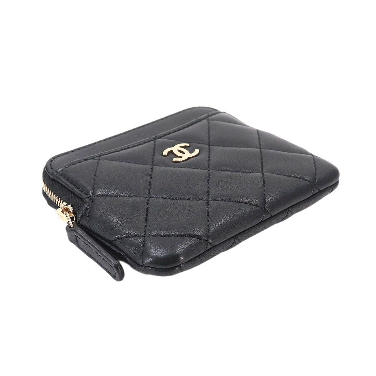 Chanel Quilted Coin Purse Lambskin Black Gold — view 4