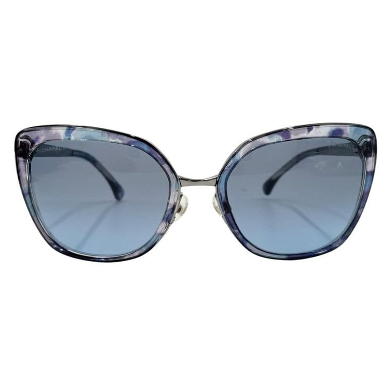 Chanel Sunglasses Blue Silver Acetate Metal Eyewear