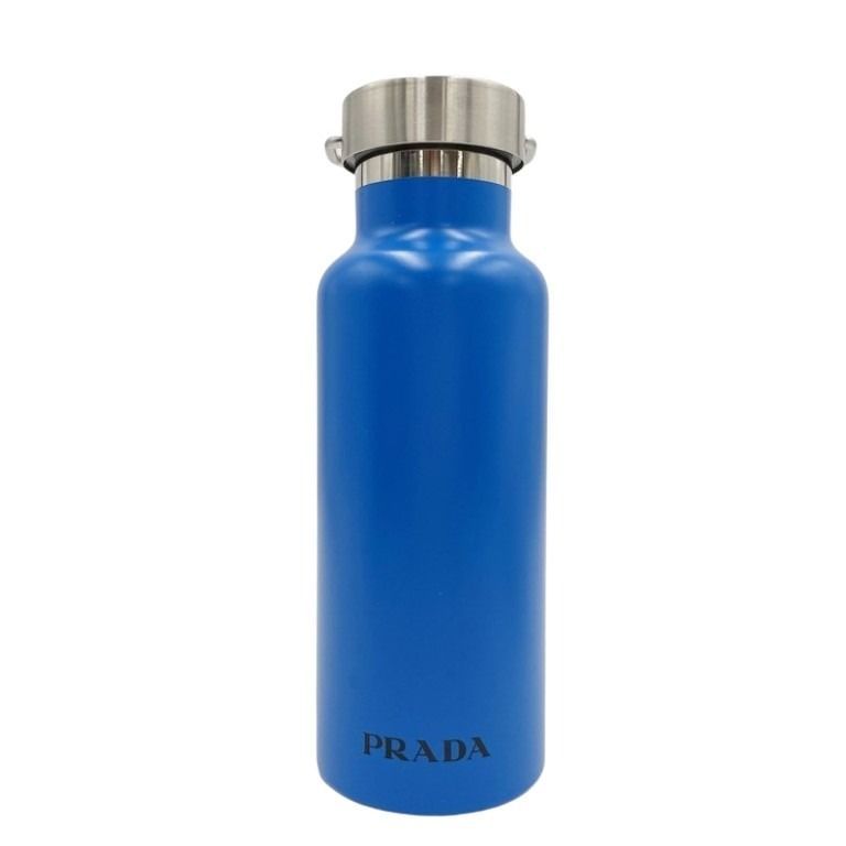 Prada Water Bottle Stainless Steel Portable Thermos Blue Silver