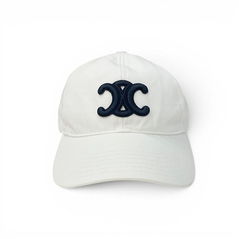 Celine Cap Hat Cotton White Navy Triomphe Baseball — view 2
