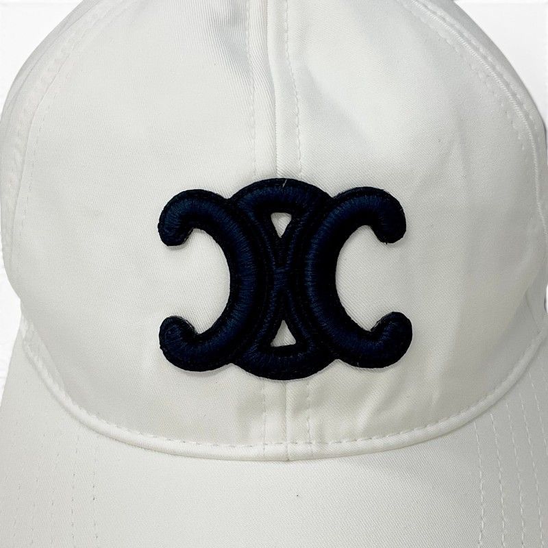 Celine Cap Hat Cotton White Navy Triomphe Baseball — view 6