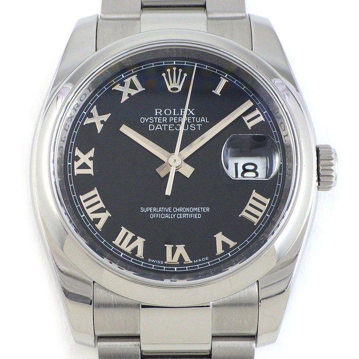 Rolex Watch Datejust M Number 2007 Black Dial Roman Index Date SS Automatic