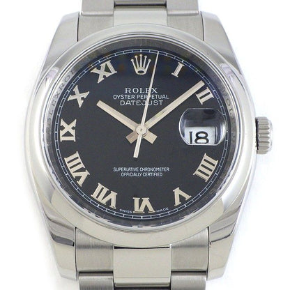 Rolex Watch Datejust M Number 2007 Black Dial Roman Index Date SS Automatic