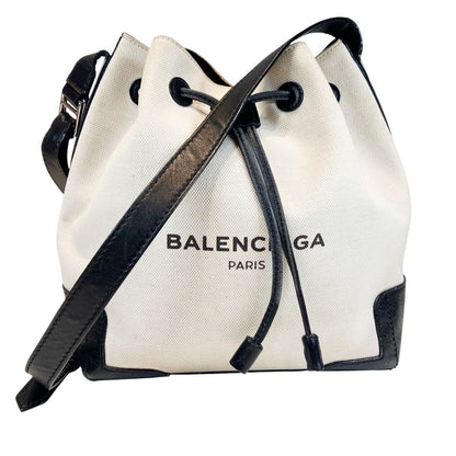 Balenciaga Navy Bucket Shoulder Bag Canvas Leather