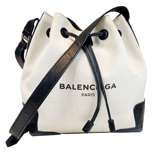 Balenciaga Navy Bucket Shoulder Bag Canvas Leather