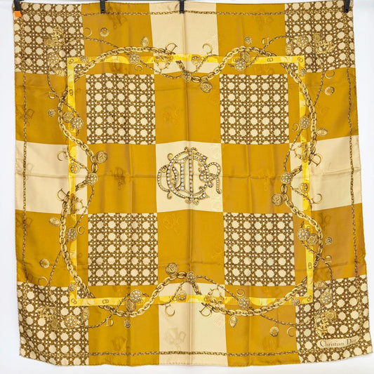Dior Chain Trotter Pattern Patchwork Scarf Silk Multicolor Vintage