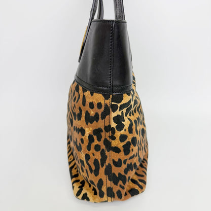 Saint Laurent Leopard Eyelet Handbag Calf Hair Leather Brown Black Gold Vintage — view 7