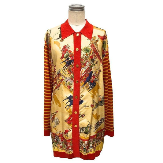 Hermes Cardigan 40 Silk Long Sleeve Cirque Molier Border Series Button Orange