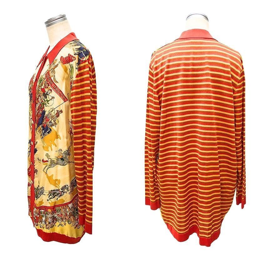 Hermes Cardigan 40 Silk Long Sleeve Cirque Molier Border Series Button Orange — view 2