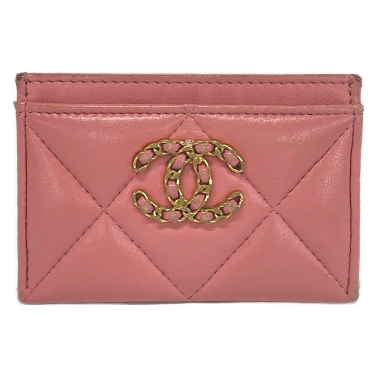Chanel Card Case Quilted Light Pink CC Logo Gold Lambskin