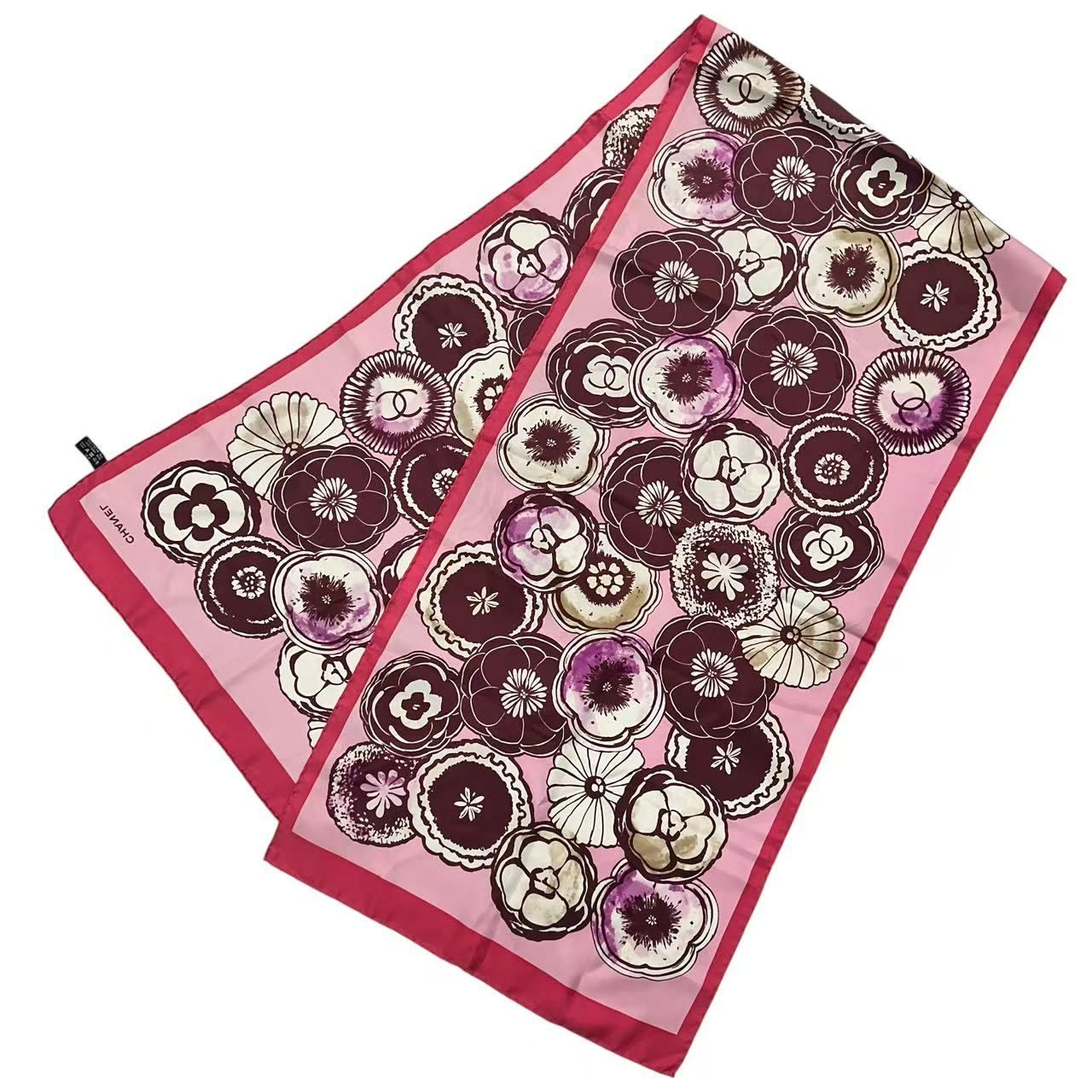 Chanel Long Scarf Camellia CC Logo Print Pattern Silk Multicolor — view 2