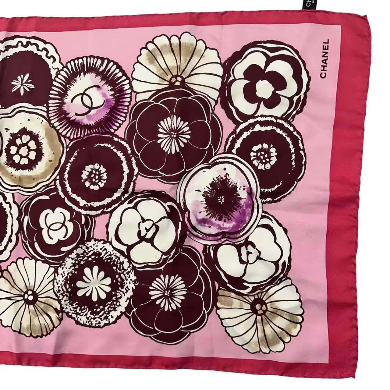 Chanel Long Scarf Camellia CC Logo Print Pattern Silk Multicolor — view 4