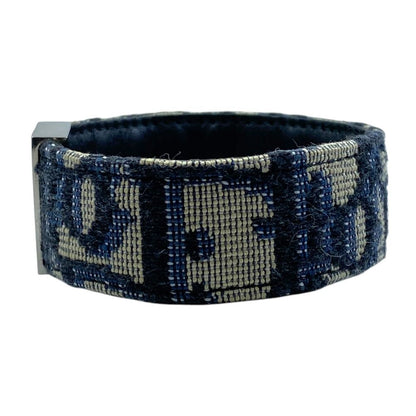 Dior Oblique Bracelet Bangle Jacquard Canvas Leather Metal Navy Daily — view 2