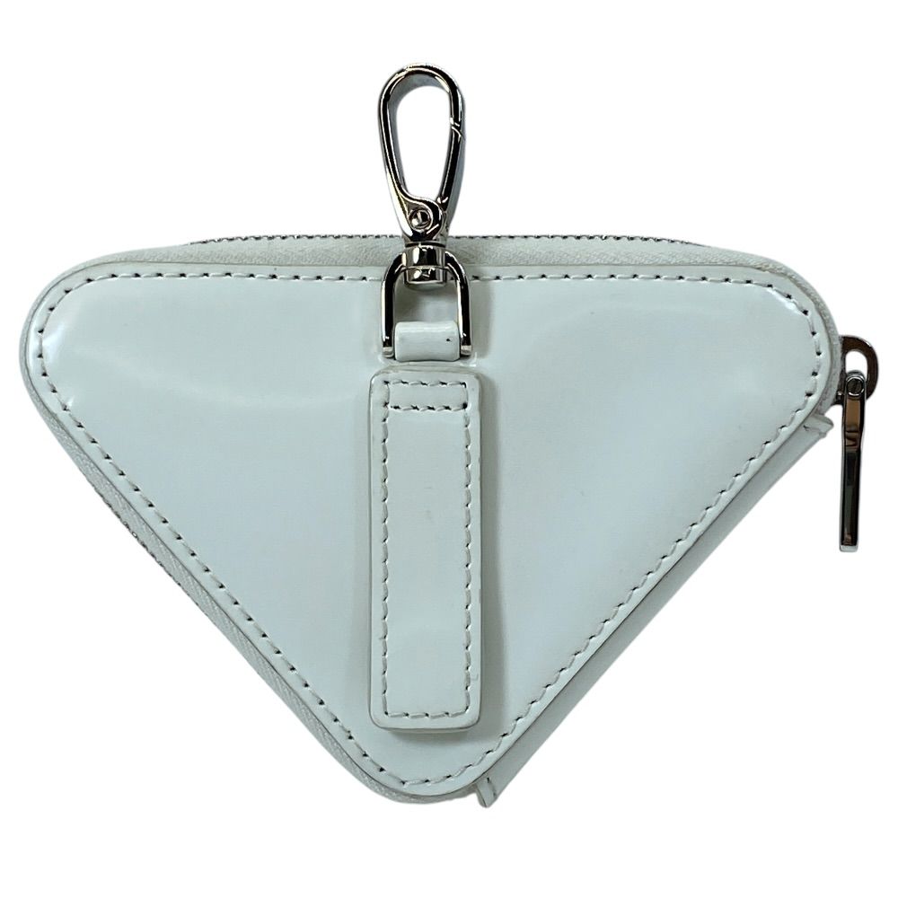 Prada Pouch Coin Purse Triangle Logo Leather White Silver Practical Daily — view 2