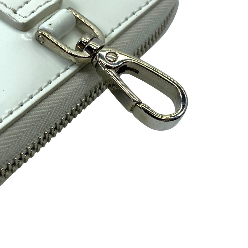 Prada Pouch Coin Purse Triangle Logo Leather White Silver Practical Daily — view 4