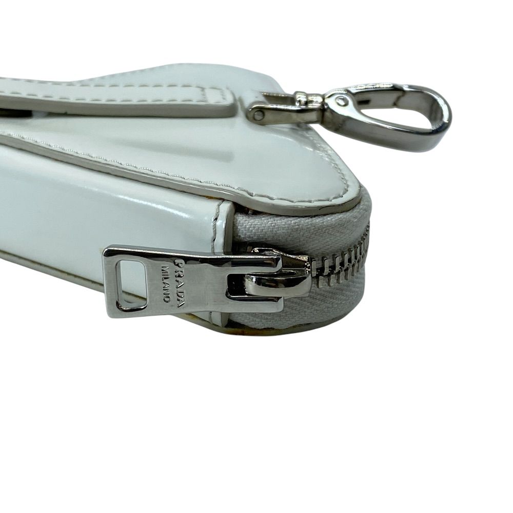 Prada Pouch Coin Purse Triangle Logo Leather White Silver Practical Daily — view 5
