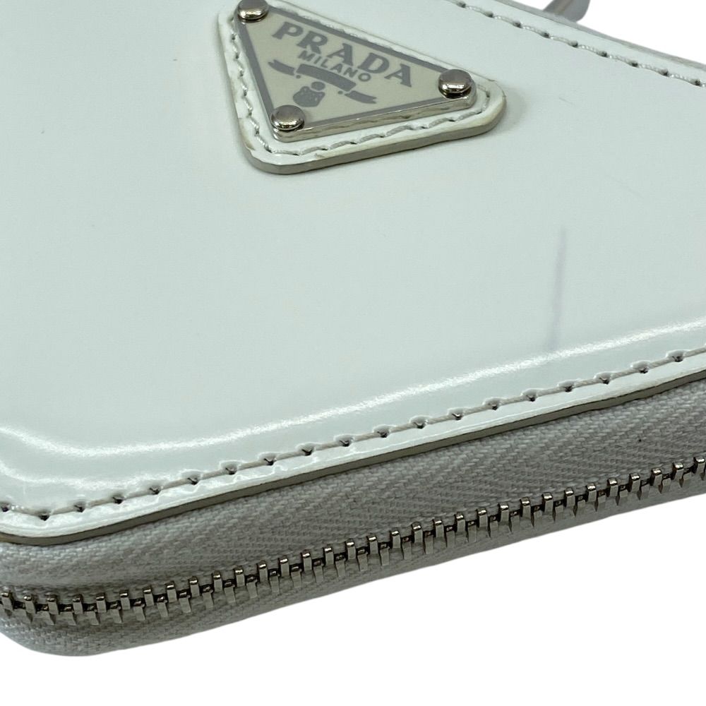 Prada Pouch Coin Purse Triangle Logo Leather White Silver Practical Daily — view 3