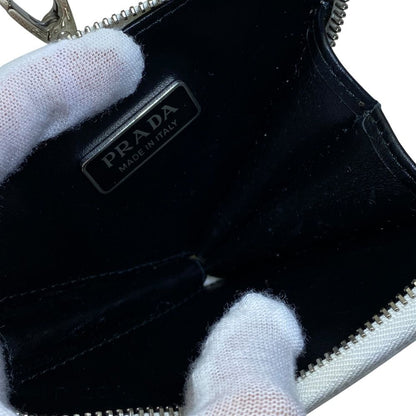 Prada Pouch Coin Purse Triangle Logo Leather White Silver Practical Daily — view 8