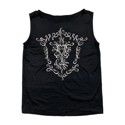 Dior Tank Top Camisole S Cotton Heart Logo Embroidery Black