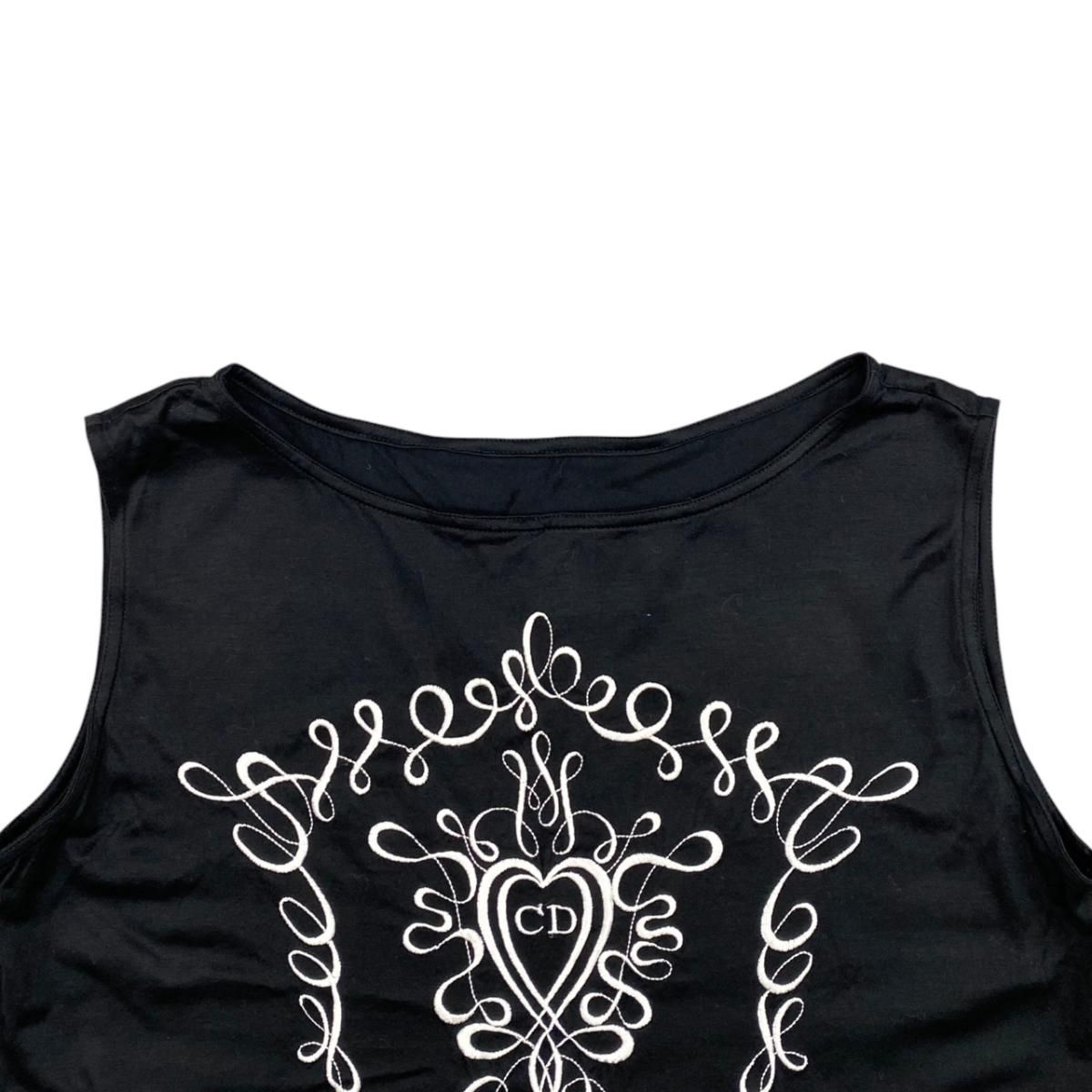 Dior Tank Top Camisole S Cotton Heart Logo Embroidery Black — view 3