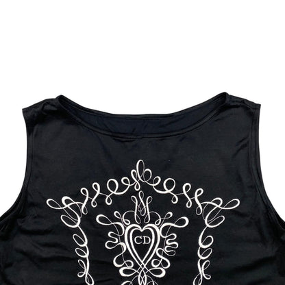 Dior Tank Top Camisole S Cotton Heart Logo Embroidery Black — view 3
