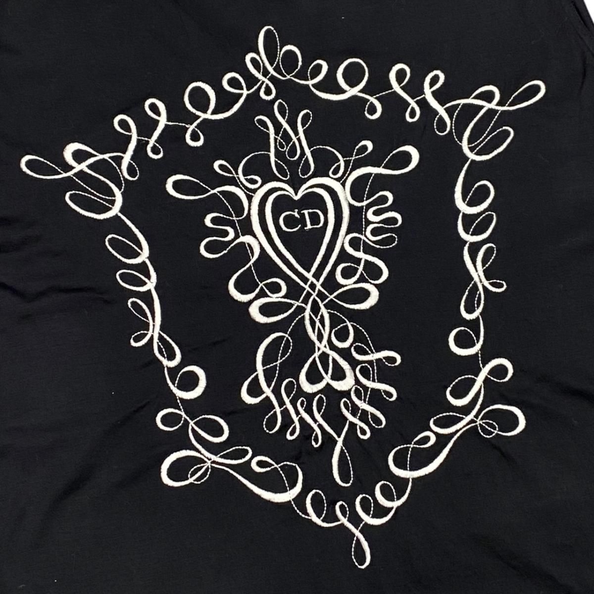 Dior Tank Top Camisole S Cotton Heart Logo Embroidery Black — view 7