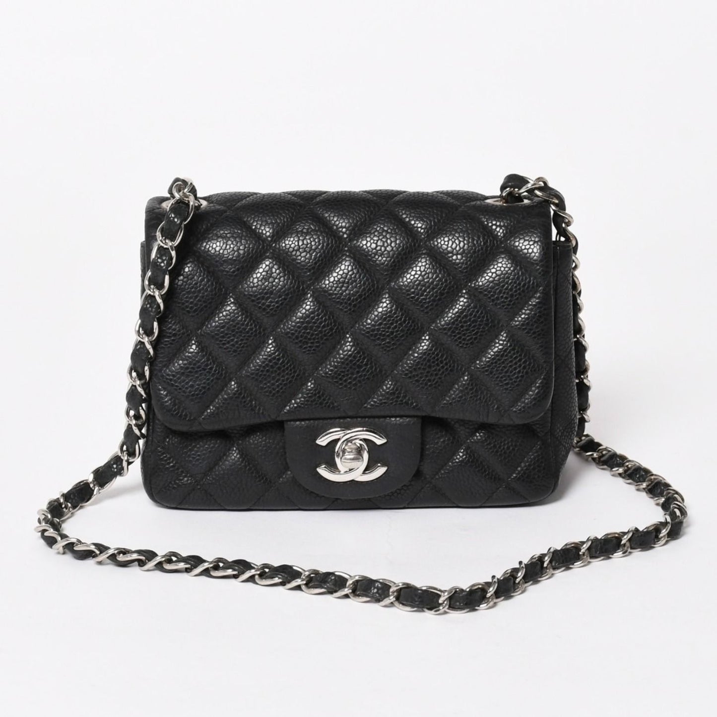 Chanel Mini Quilted 17 S Flap S Chain Shoulder Bag CC Logo Caviar Leather Black