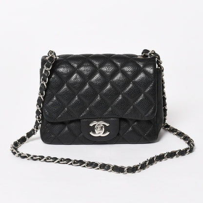 Chanel Mini Quilted 17 S Flap S Chain Shoulder Bag CC Logo Caviar Leather Black