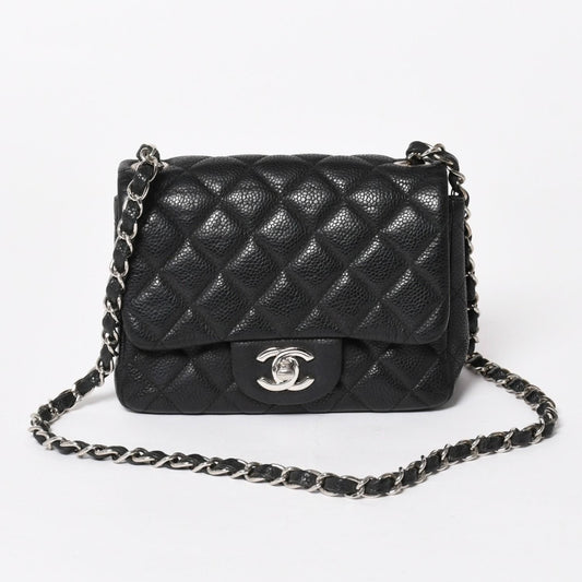 Chanel Mini Quilted 17 S Flap S Chain Shoulder Bag CC Logo Caviar Leather Black