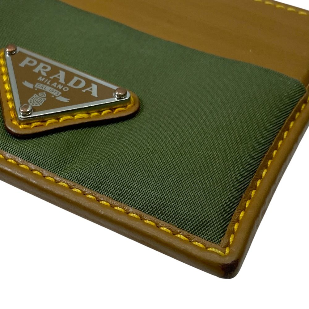 Prada Speedlock Re-Nylon Card Case Business Holder Triangle Logo Leather Brown — view 4