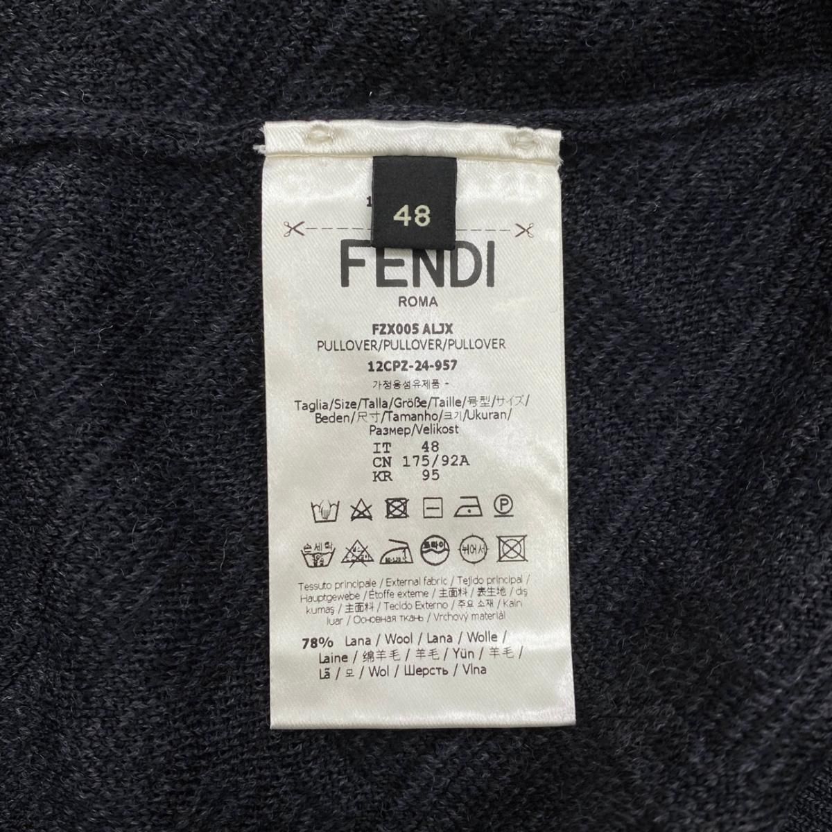 Fendi Sweater FF Jacquard Knit Aljx 48 Wool Rayon Logo Black Gray — view 8