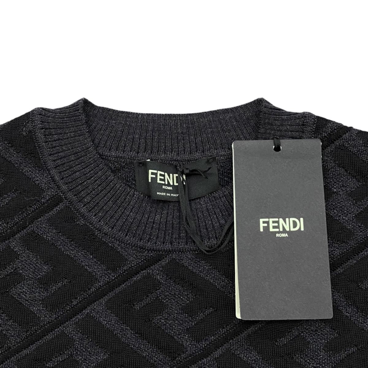Fendi Sweater FF Jacquard Knit Aljx 48 Wool Rayon Logo Black Gray — view 7