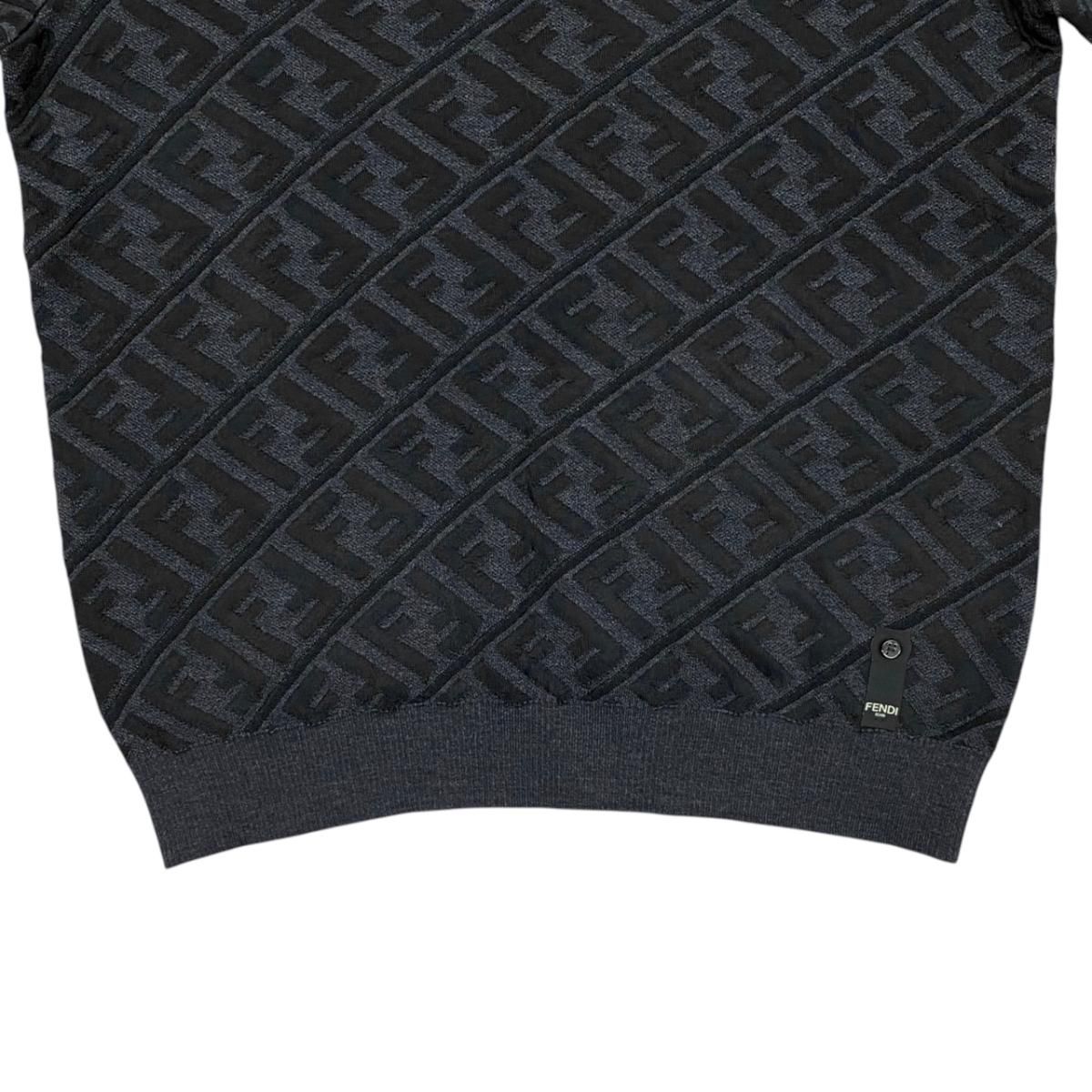 Fendi Sweater FF Jacquard Knit Aljx 48 Wool Rayon Logo Black Gray — view 4