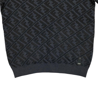 Fendi Sweater FF Jacquard Knit Aljx 48 Wool Rayon Logo Black Gray — view 4