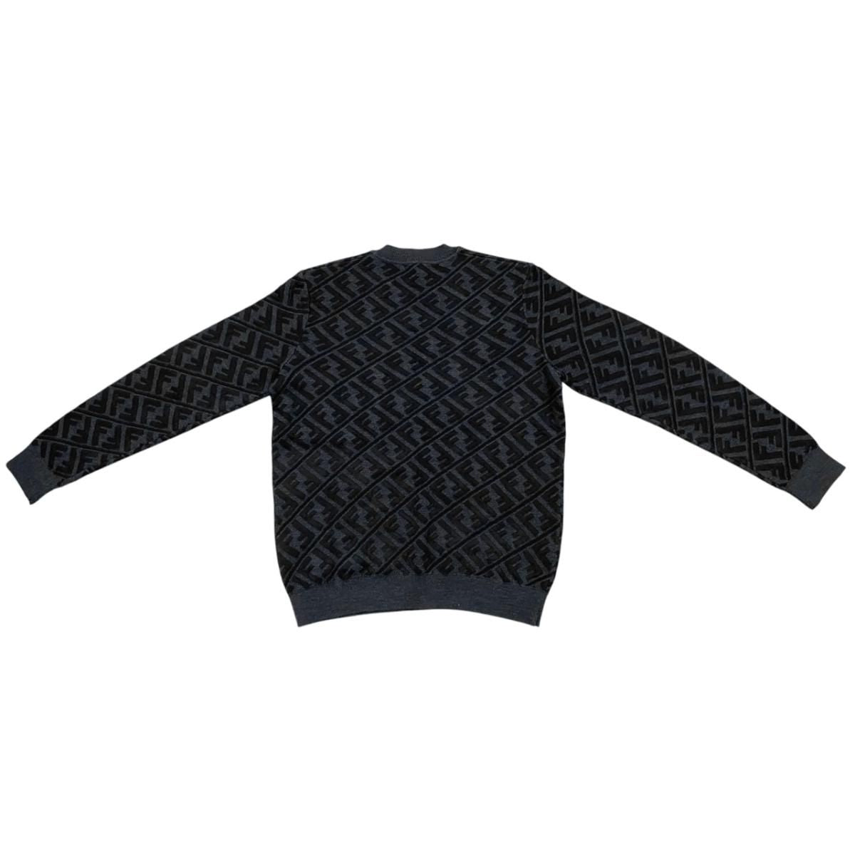 Fendi Sweater FF Jacquard Knit Aljx 48 Wool Rayon Logo Black Gray — view 2