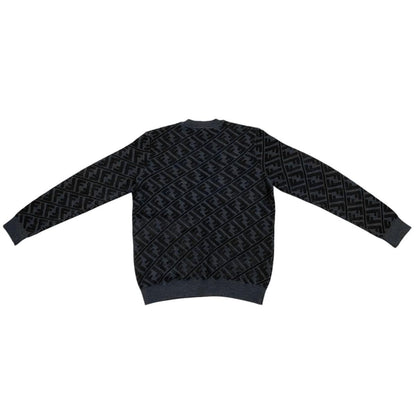 Fendi Sweater FF Jacquard Knit Aljx 48 Wool Rayon Logo Black Gray — view 2