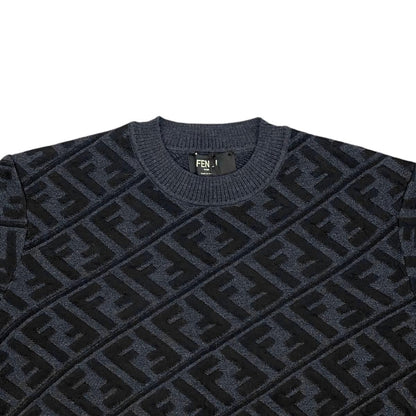 Fendi Sweater FF Jacquard Knit Aljx 48 Wool Rayon Logo Black Gray — view 3