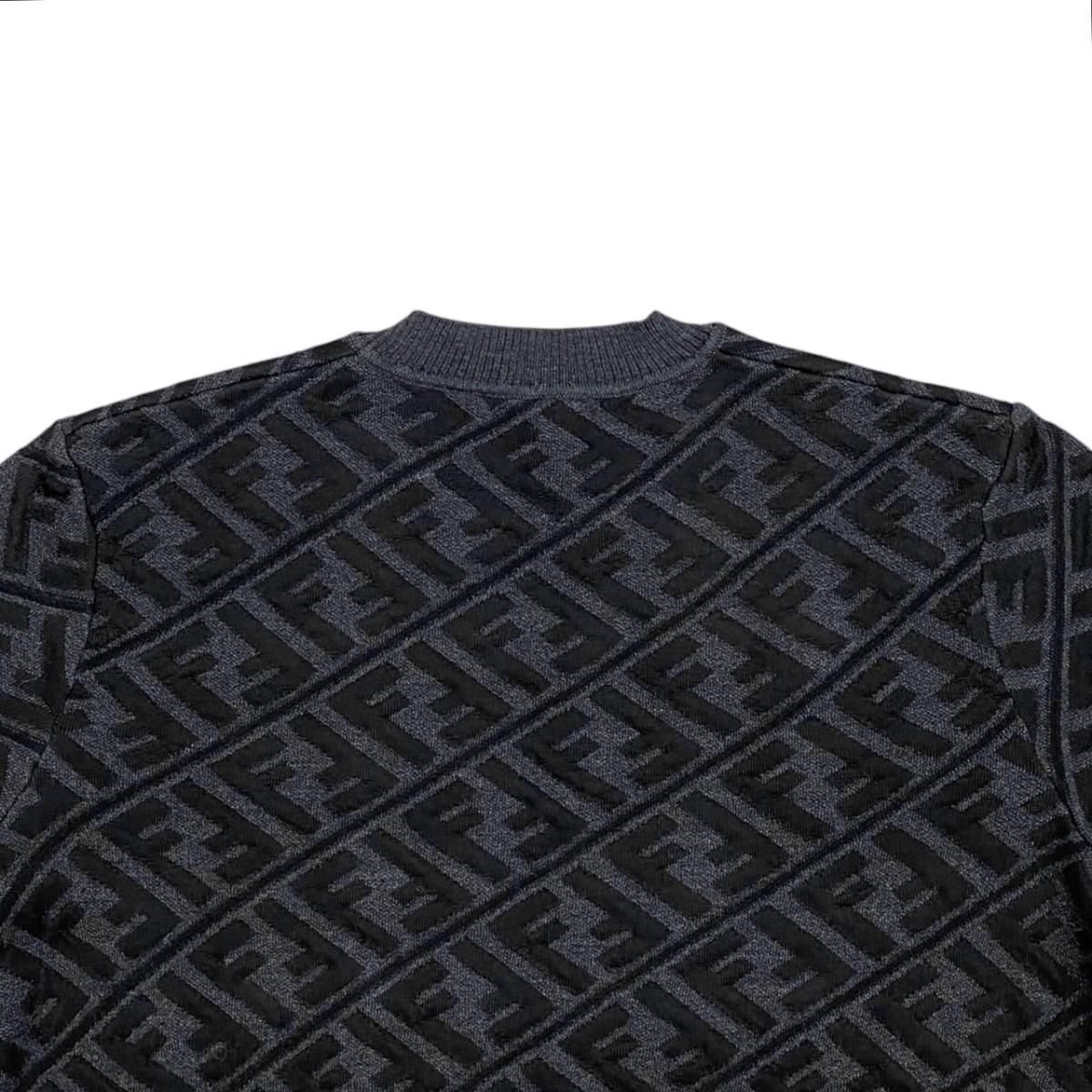 Fendi Sweater FF Jacquard Knit Aljx 48 Wool Rayon Logo Black Gray — view 5