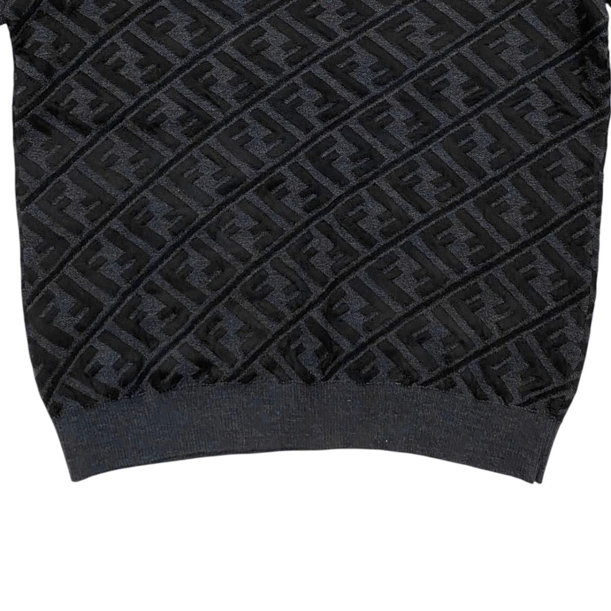 Fendi Sweater FF Jacquard Knit Aljx 48 Wool Rayon Logo Black Gray — view 6