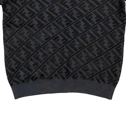 Fendi Sweater FF Jacquard Knit Aljx 48 Wool Rayon Logo Black Gray — view 6