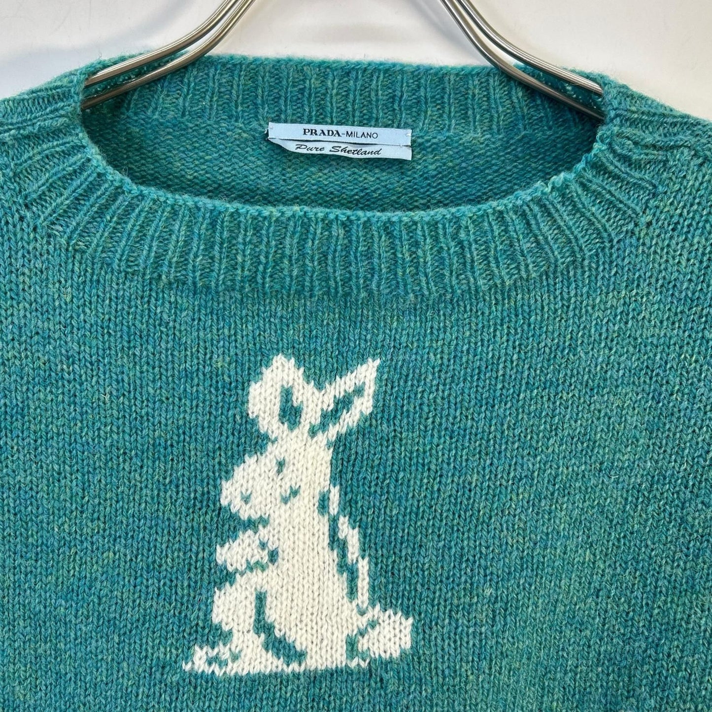 Prada Blue Rabbit Pattern Wool Sweater 46 — view 6