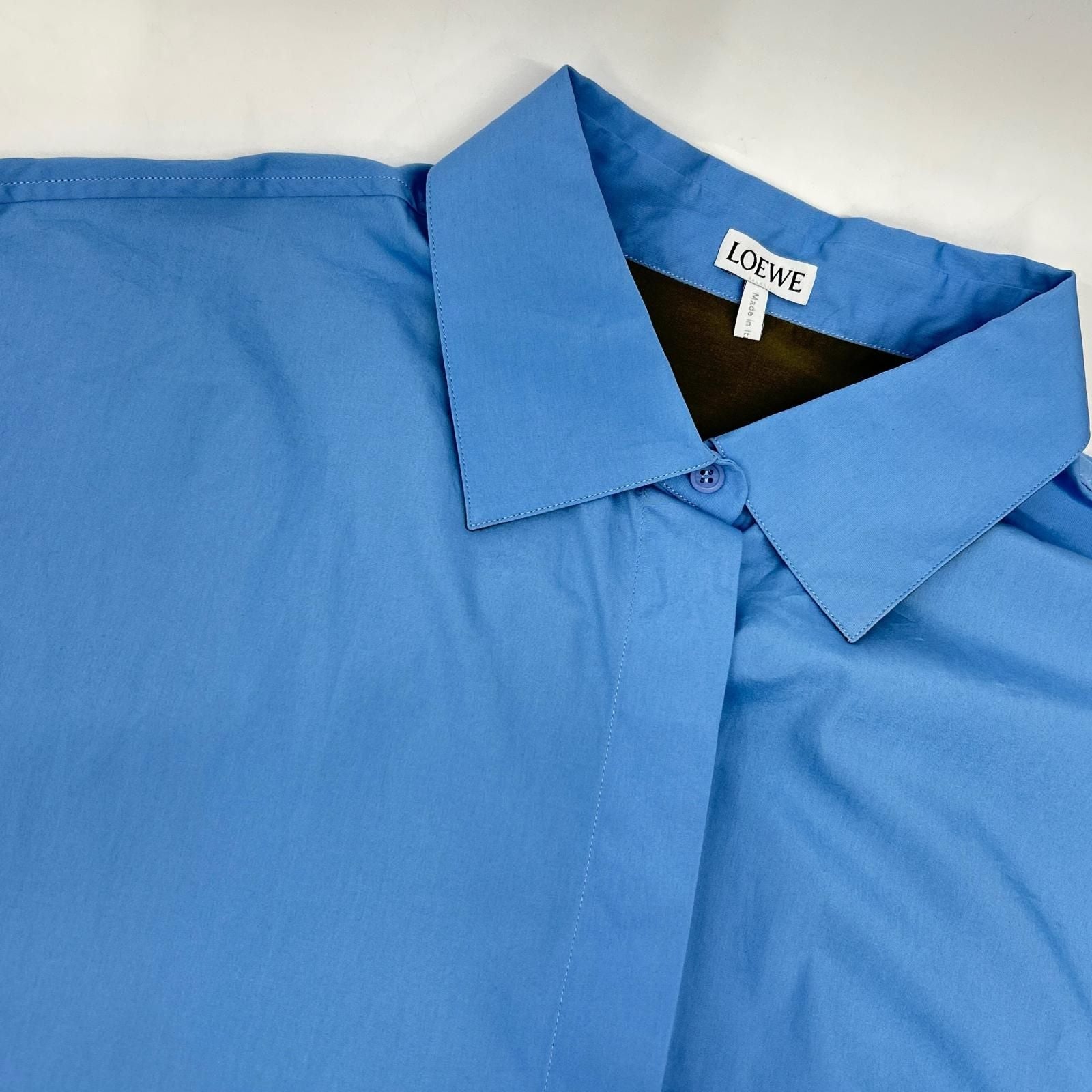 Loewe Light Blue Khaki Cotton Anagram Embroidery Layered Shirt — view 7