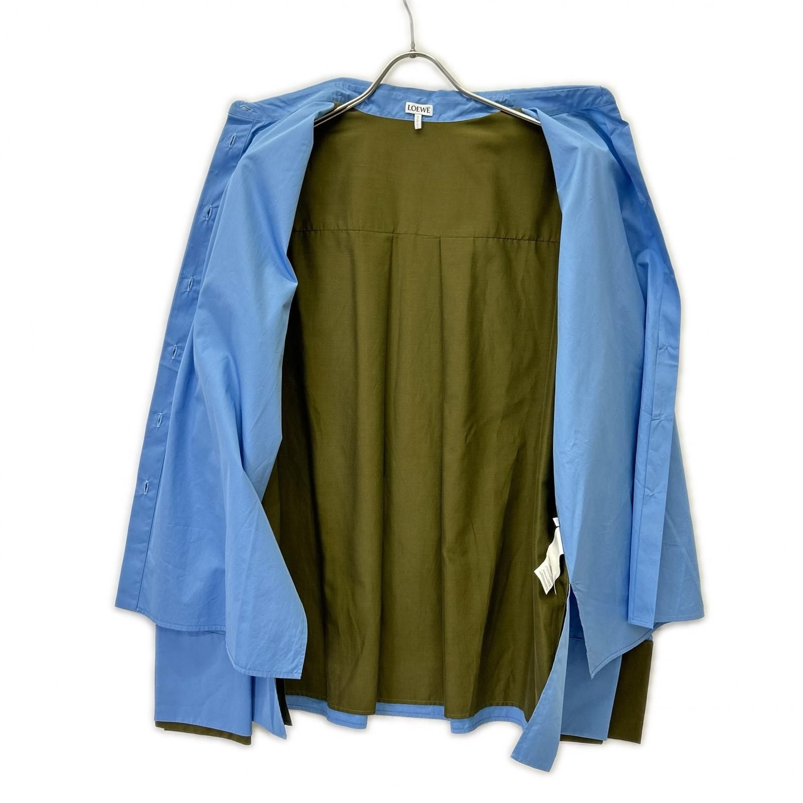 Loewe Light Blue Khaki Cotton Anagram Embroidery Layered Shirt — view 3