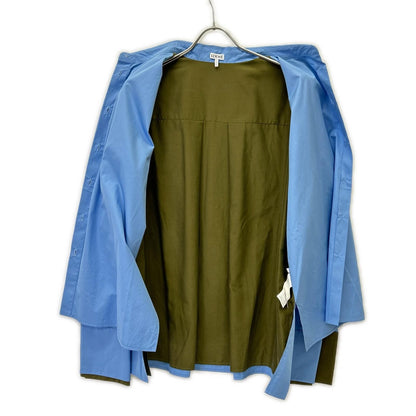 Loewe Light Blue Khaki Cotton Anagram Embroidery Layered Shirt — view 3