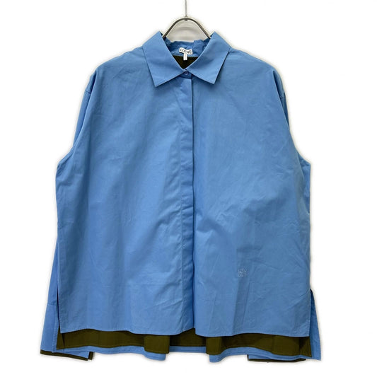 Loewe Light Blue Khaki Cotton Anagram Embroidery Layered Shirt