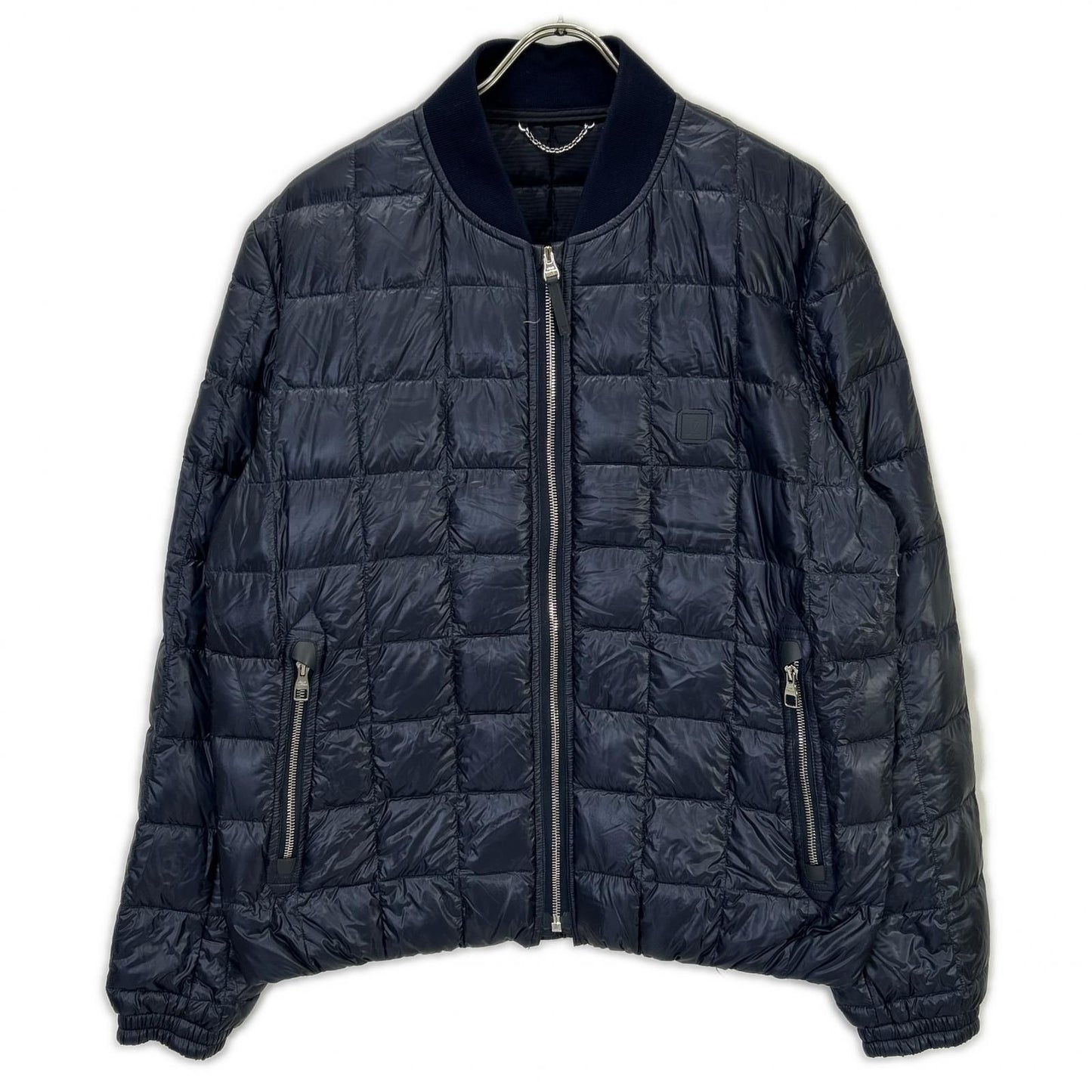 Louis Vuitton Navy Quilted Zip Up Logo Patch Down Jacket 48