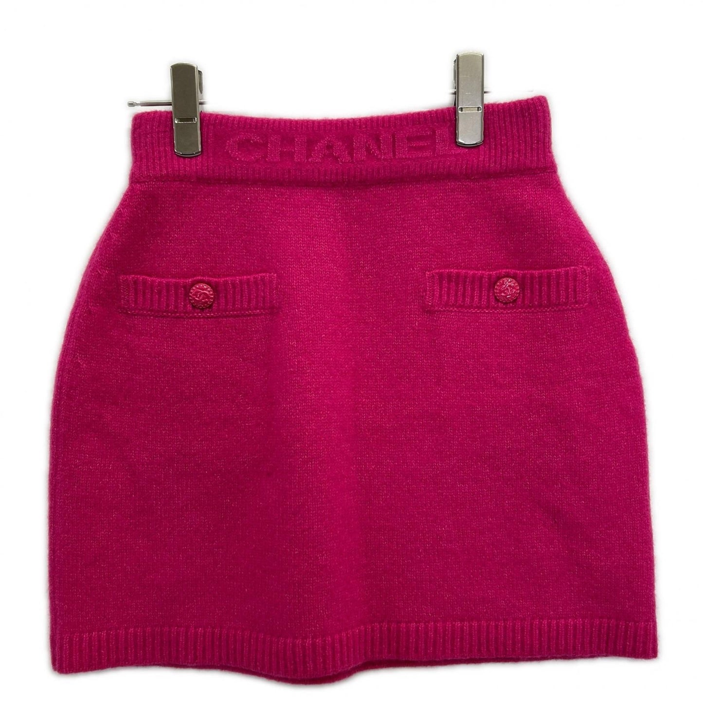 Chanel Wool Oak Silk Logo CC Button Knit Skirt 34 — view 2